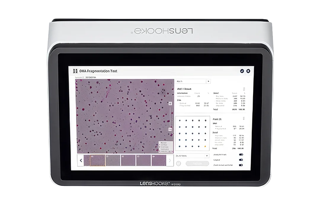 LensHooke® X12 PRO · Display-Closeup mit Spermienanalyse-UI